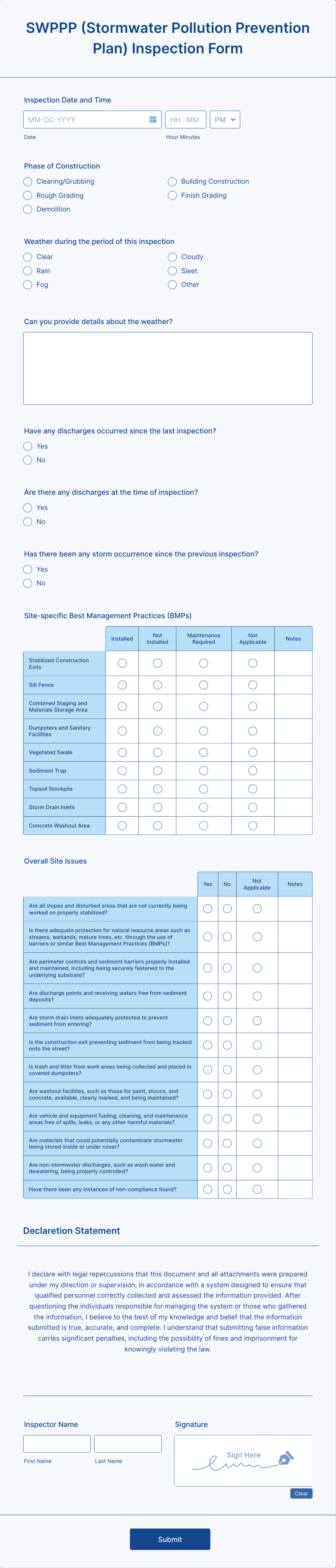 SWPPP Inspection Form Template | Jotform