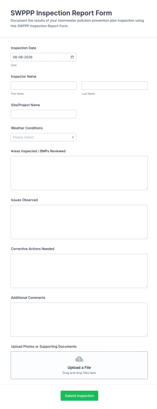 SWPPP Inspection Report Form Template