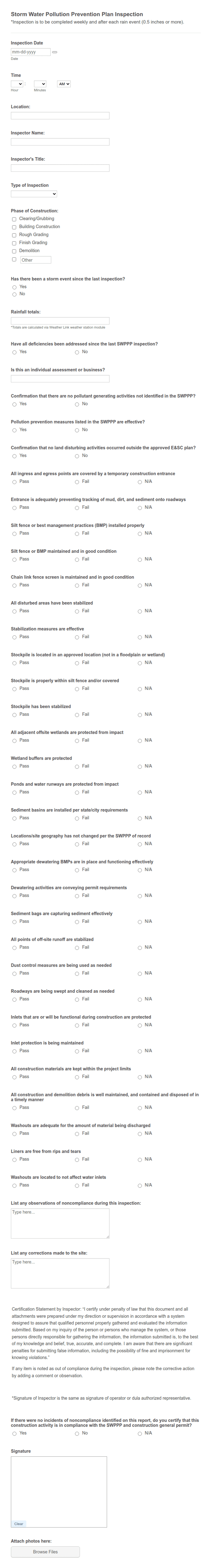 SWPPP Inspection Form Template | Jotform
