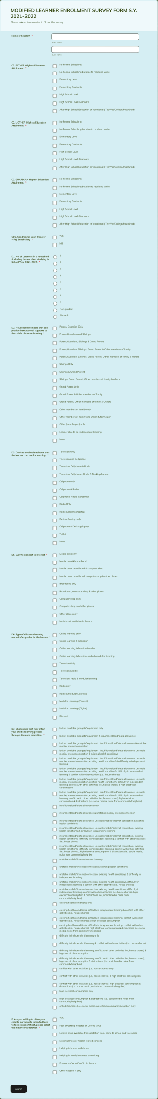 S.y. 2021 2022 Modified Learner Enrolment Survey Form Template