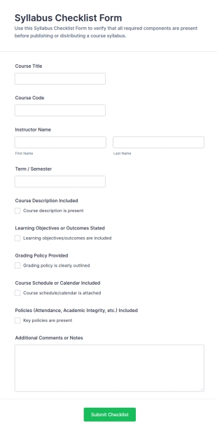 Syllabus Checklist Form Template