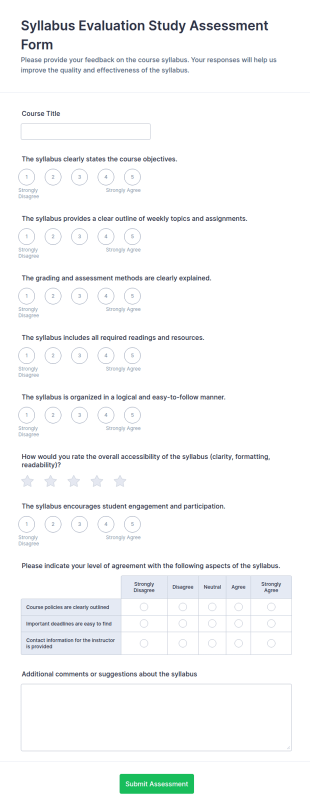 Syllabus Evaluation Study Assessment Form Template