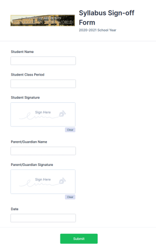 Syllabus Sign Off Form Template