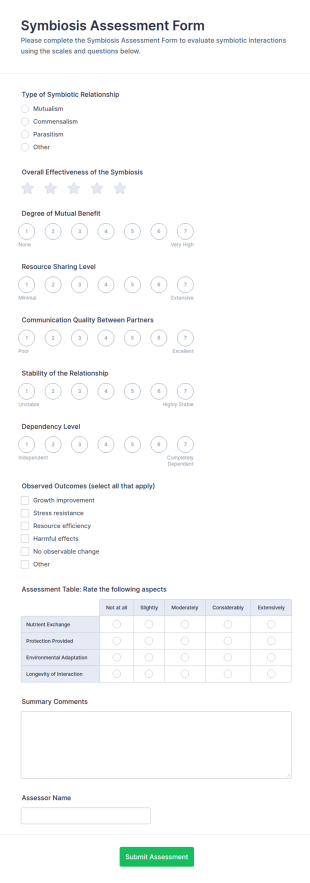 Symbiosis Assessment Form Template