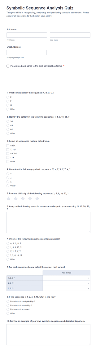 Symbolic Sequence Analysis Quiz Form Template