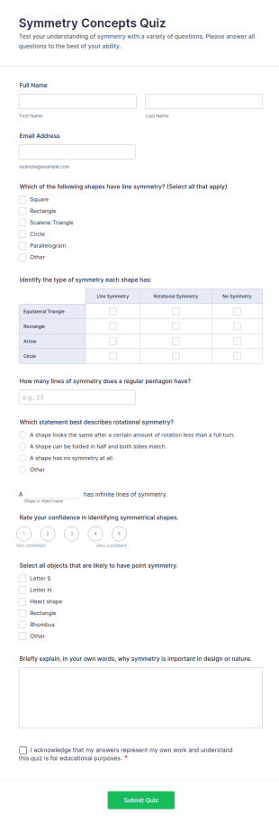 Symmetry Concepts Quiz Form Template