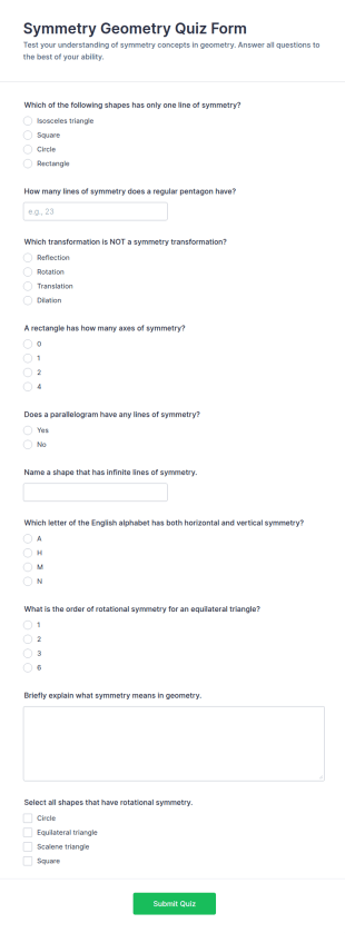 Symmetry Geometry Quiz Form Template