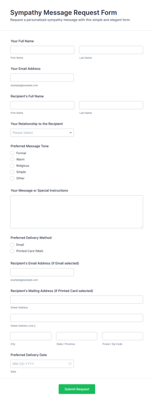 Sympathy Message Request Form Template