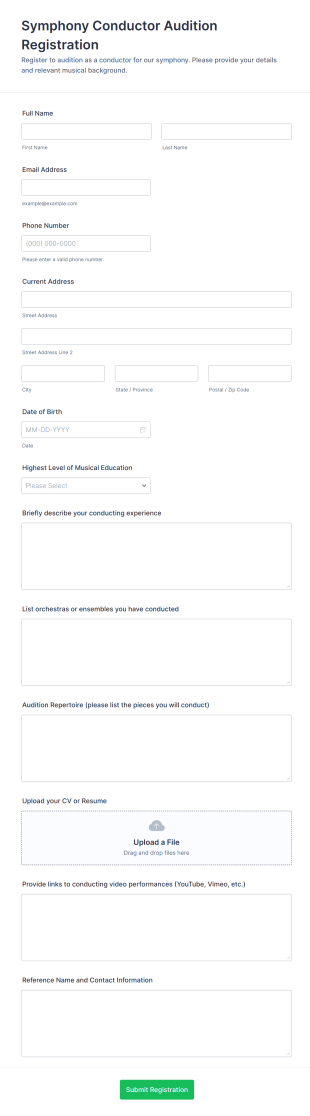 Symphony Conductor Audition Registration Form Template