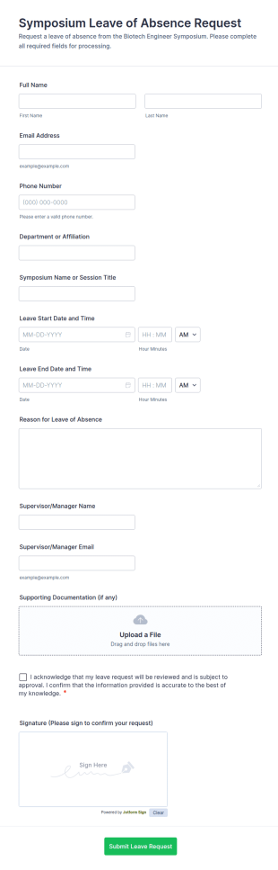 Symposium Leave Of Absence Request Form Template