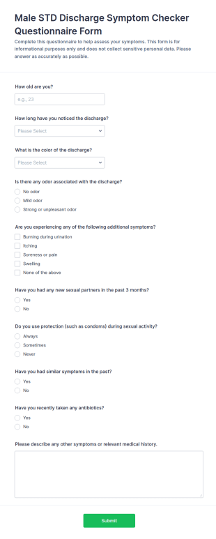 Symptom Checker Questionnaire Form Template
