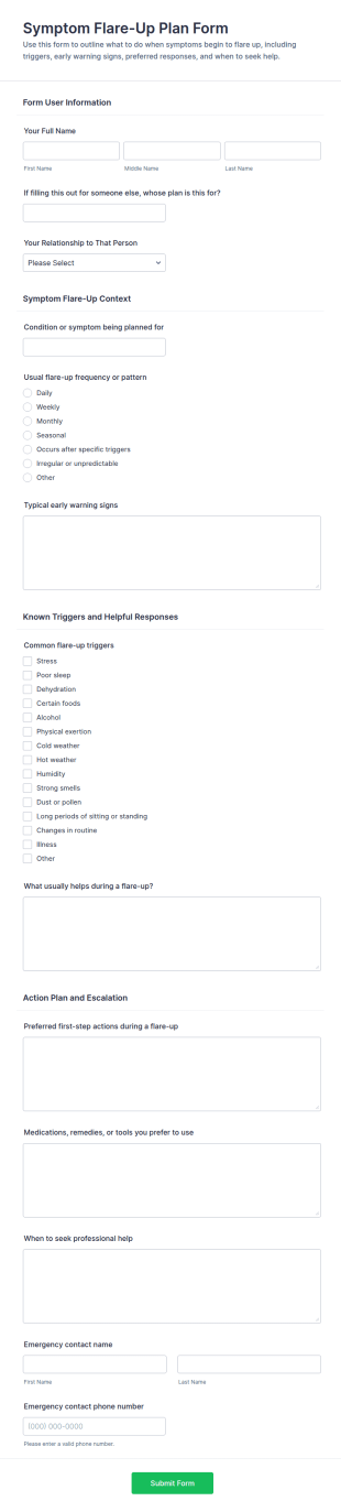 Symptom Flare Up Plan Form Template