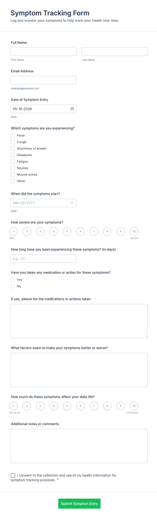 Symptom Tracking Form Template