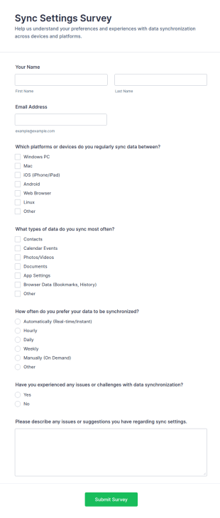 Sync Settings Survey Form Template