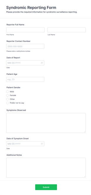 Syndromic Reporting Form Template