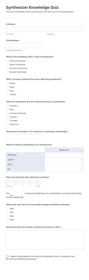 Synthesizer Knowledge Quiz Form Template