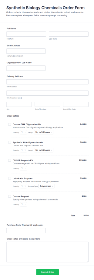 Synthetic Biology Chemicals Order Form Template
