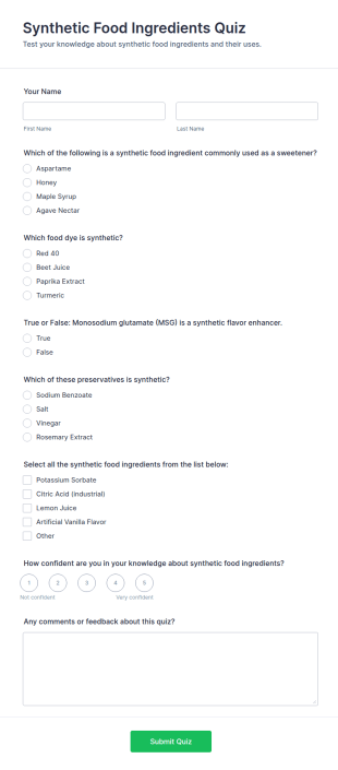 Synthetic Food Ingredients Quiz Form Template