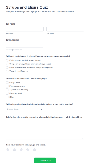 Syrups And Elixirs Quiz Form Template