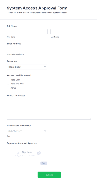 System Access Approval Form Form Template