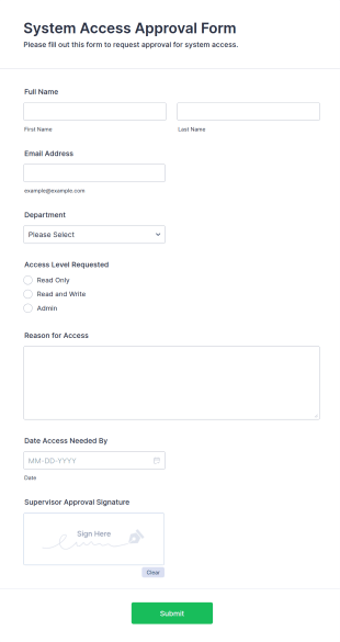 System Access Approval Form Template