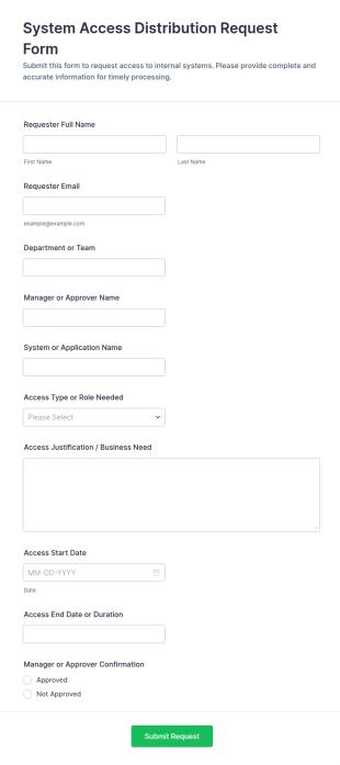 System Access Distribution Request Form Template