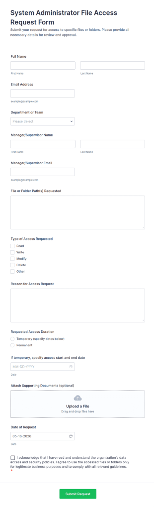 System Administrator File Access Request Form Template
