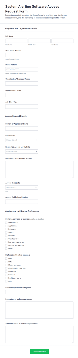System Alerting Software Access Request Form Template