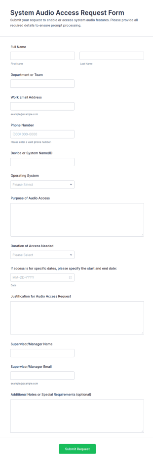 System Audio Access Request Form Template