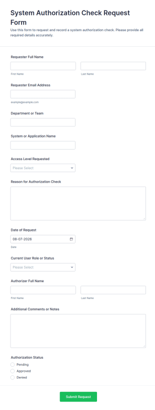 System Authorization Check Request Form Template