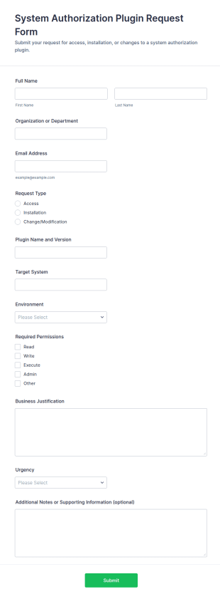 System Authorization Plugin Request Form Template