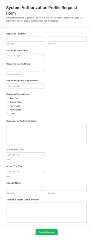 System Authorization Profile Request Form Template