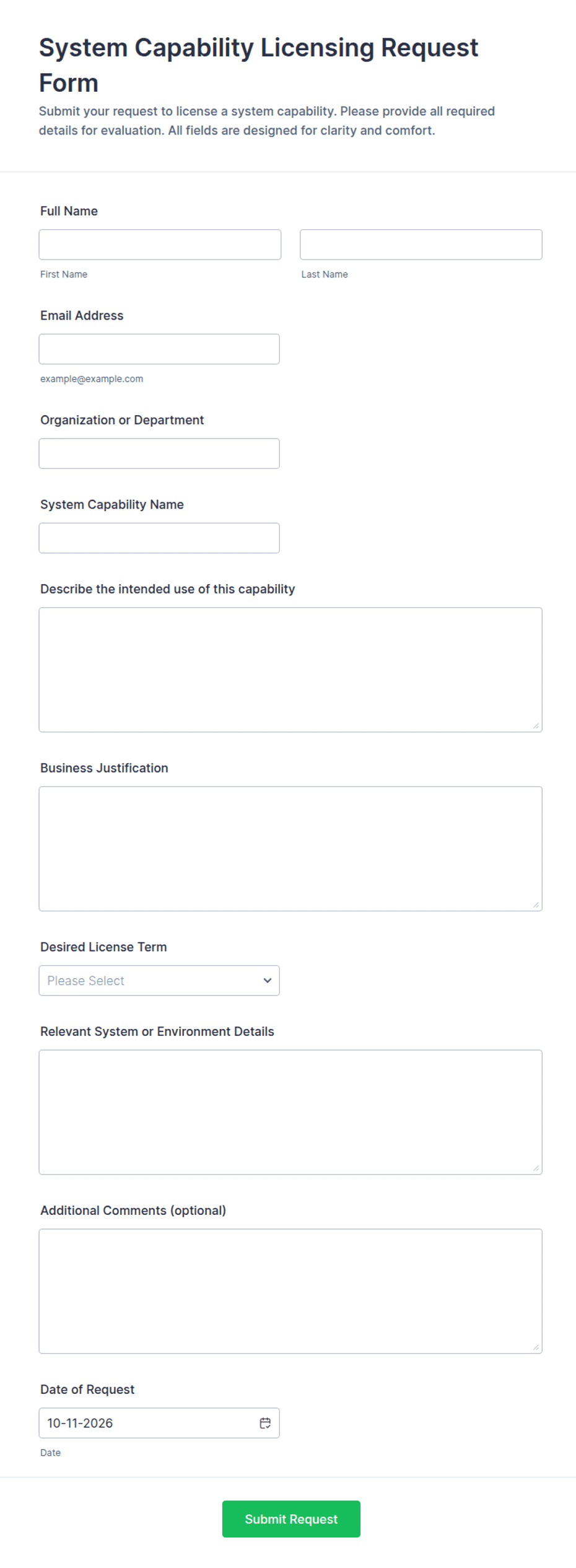 System Capability Licensing Request Form Template | Jotform