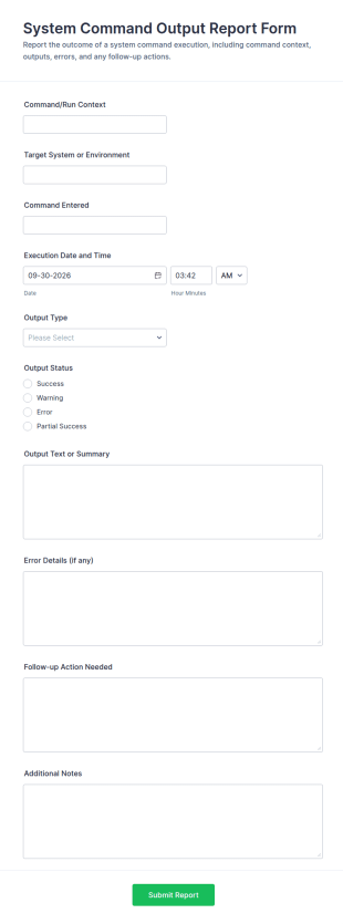 System Command Output Report Form Template
