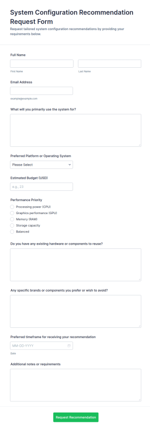 System Configuration Recommendation Request Form Template