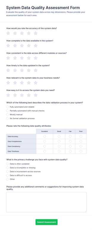 System Data Quality Assessment Form Template