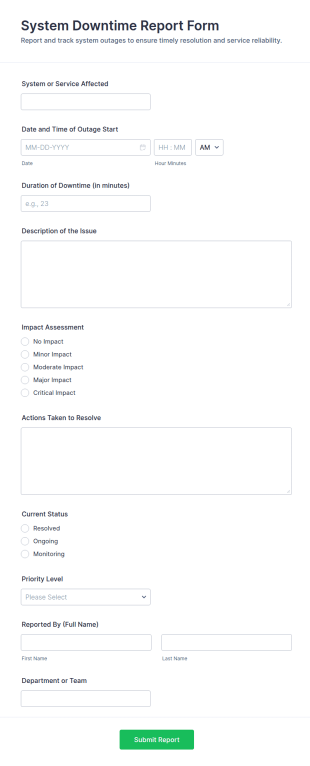 System Downtime Report Form Template