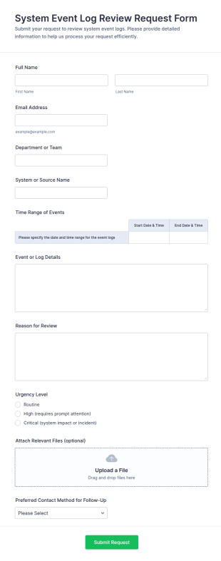 System Event Log Review Request Form Template