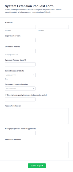 System Extension Request Form Template