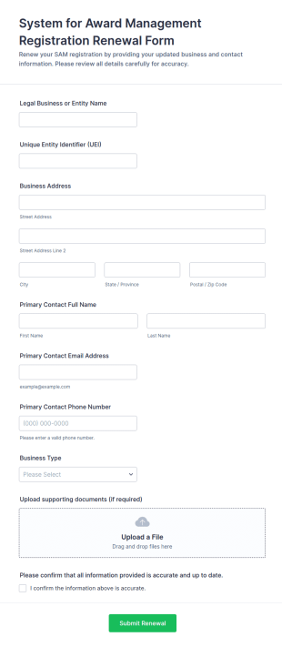 System For Award Management Registration Renewal Form Template