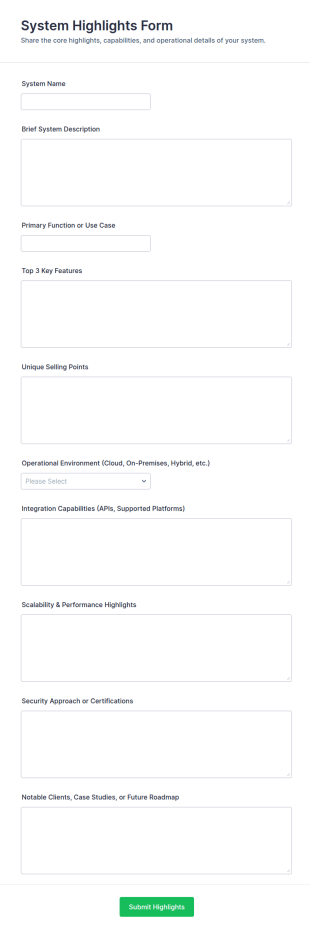 System Highlights Form Template