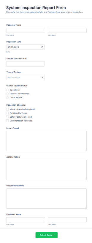 System Inspection Report Form Template