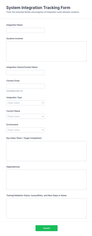 System Integration Tracking Form Template