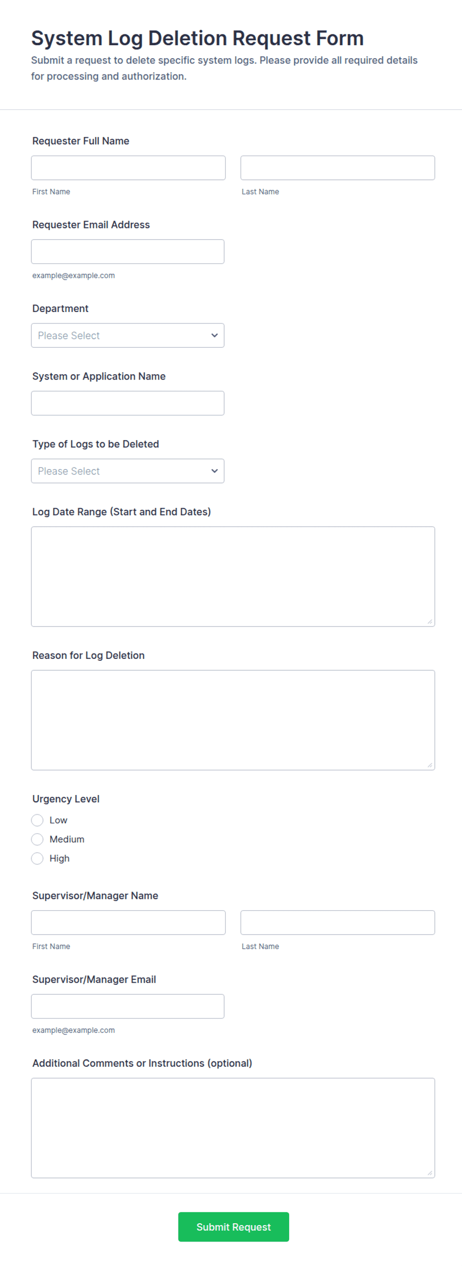 System Log Deletion Request Form Template | Jotform