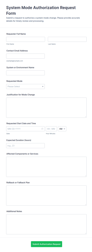 System Mode Authorization Request Form Template