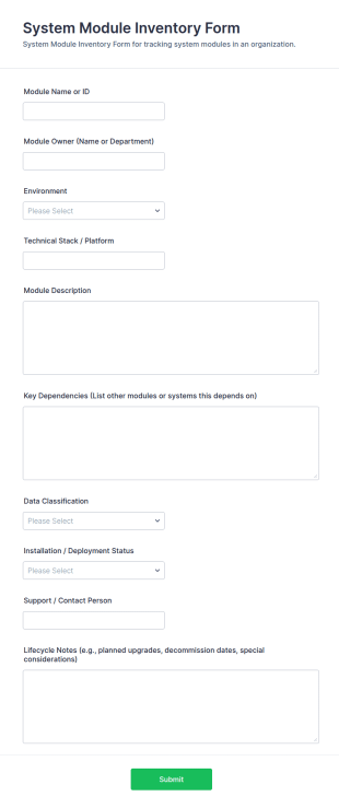 System Module Inventory Form Template