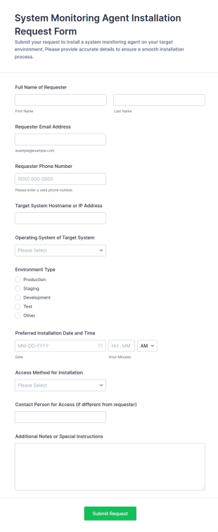 System Monitoring Agent Installation Request Form Template