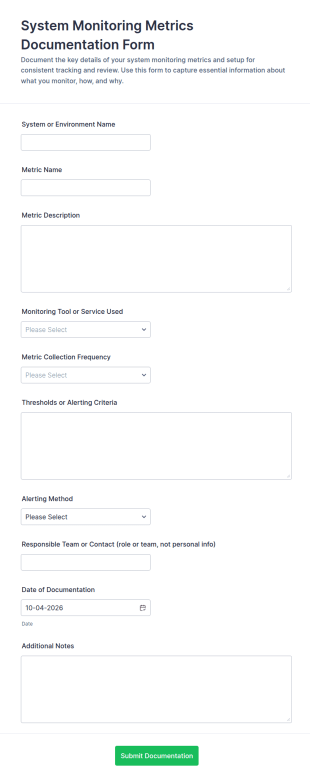 System Monitoring Metrics Documentation Form Template