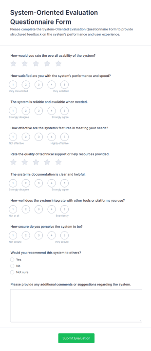 System Oriented Evaluation Questionnaire Form Template
