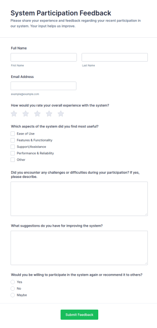 System Participation Feedback Form Template